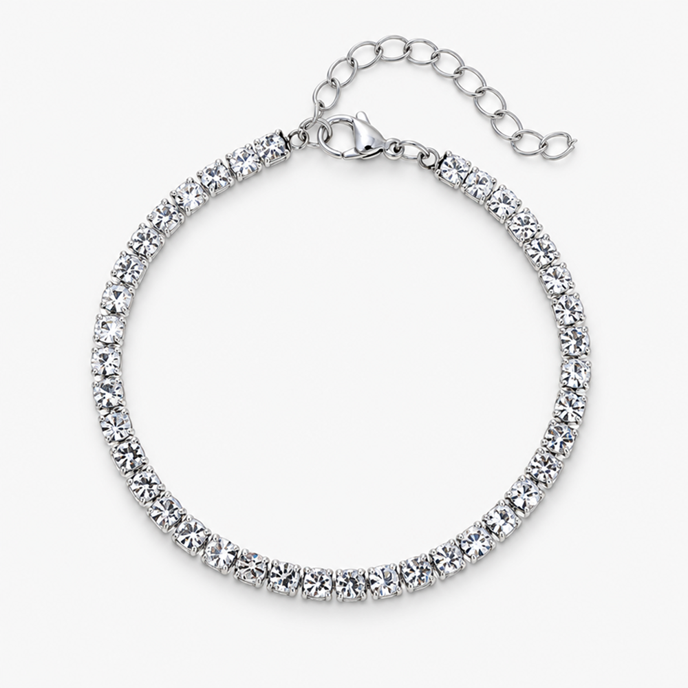 funkelndes quadratisches strass-tennisarmband für damen, edelstahl, silberfarben, zirkonia-stil, verstellbares krallenglieder-armband, schmuckgeschenk