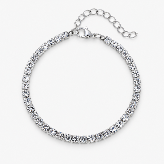 Funkelndes quadratisches Strass-Tennisarmband für Damen, Edelstahl, silberfarben, Zirkonia-Stil, verstellbares Krallenglieder-Armband, Schmuckgeschenk