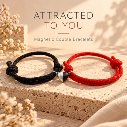 Magnetic Couples Bracelets Matching Heart Mutual Attraction Rope Braided Bracelet Set for Boyfriend Girlfriend Long Distance Relationship Friendship Jewelry Gift for Best Friend