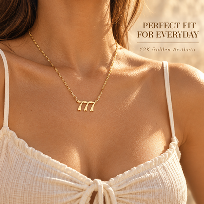 Women's Gold-Tone Stainless Steel 777 Angel Number Pendant Necklace