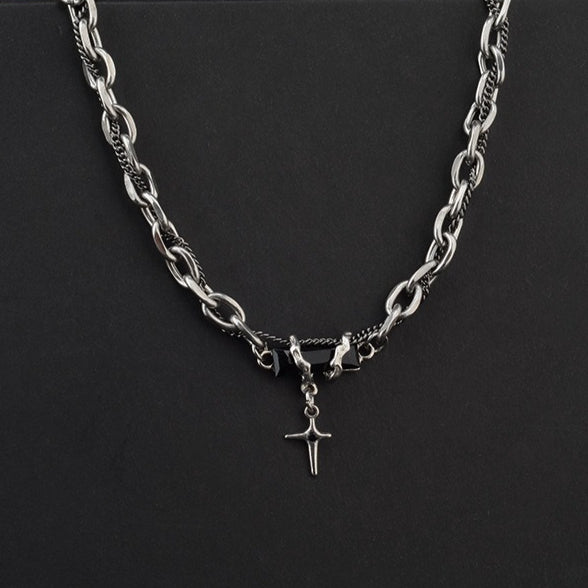 men's starburst pendant necklace titanium steel cuban link chain layered hip hop choker black gem cross accent streetwear jewelry gift for men male accessories