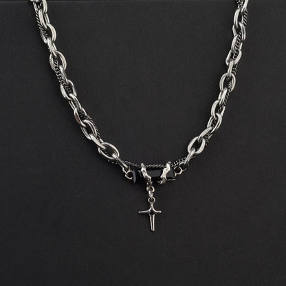 Men's Starburst Pendant Necklace Titanium Steel Cuban Link Chain Layered Hip Hop Choker Black Gem Cross Accent Streetwear Jewelry Gift for Men Male Accessories