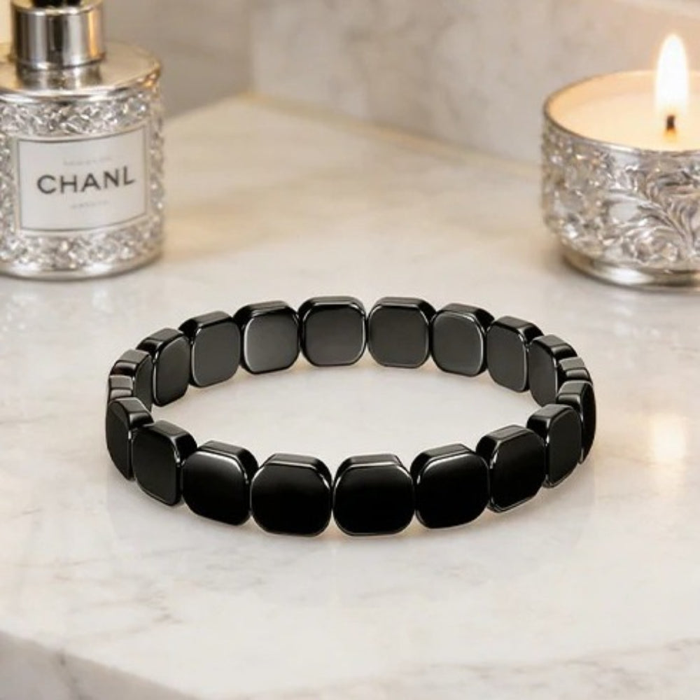 natural black hematite stone bracelet for men raw iron ore crushed nugget beads asymmetric beaded bracelet y2k hip hop gothic punk rock wristband retro industrial stacking jewelry holiday gift