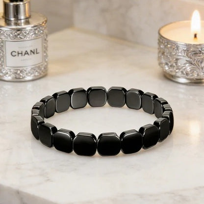Natural Black Hematite Stone Bracelet for Men Raw Iron Ore Crushed Nugget Beads Asymmetric Beaded Bracelet Y2K Hip Hop Gothic Punk Rock Wristband Retro Industrial Stacking Jewelry Holiday Gift