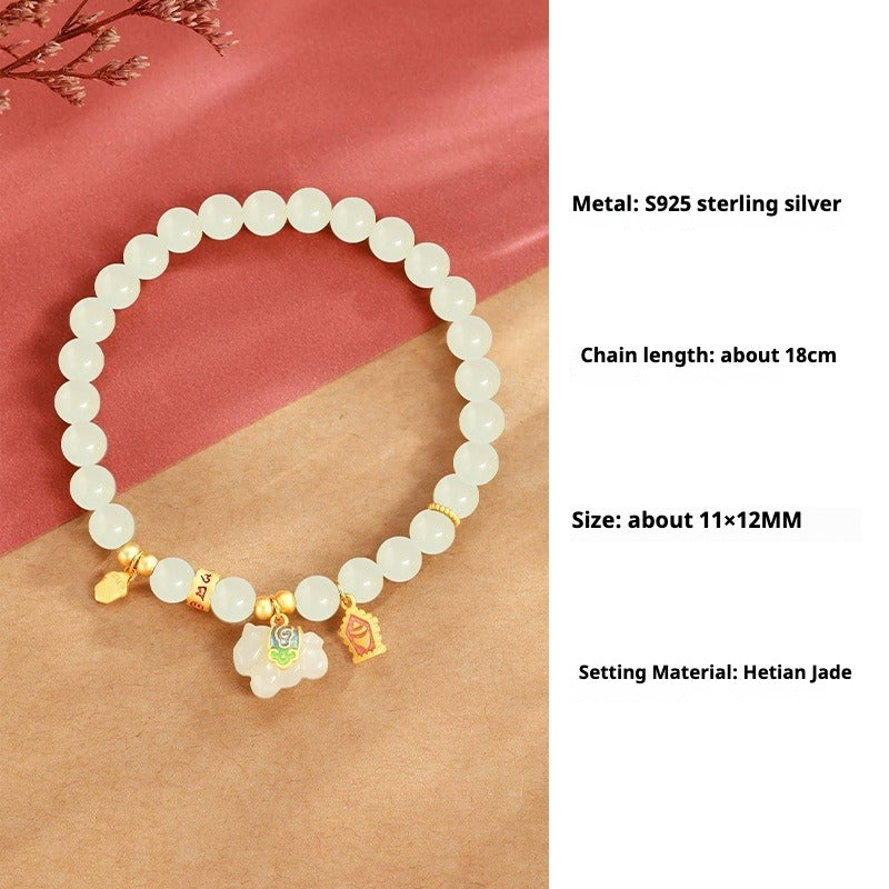 chinese zodiac horse jade bracelet – natural hetian jade beaded s925 silver women’s bracelet - star8s