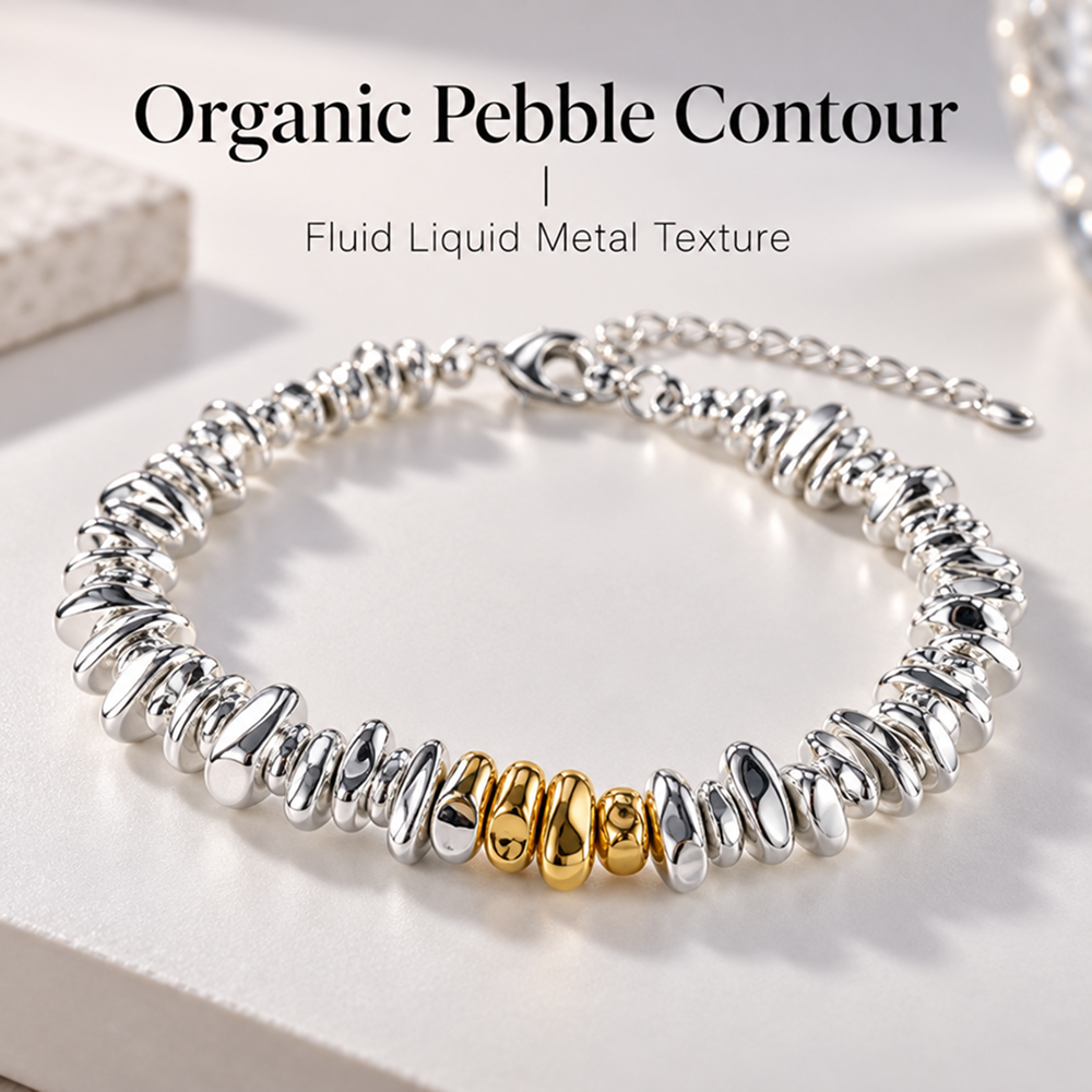 two-tone irregular nugget bead bracelet with gold-tone accents and adjustable extender