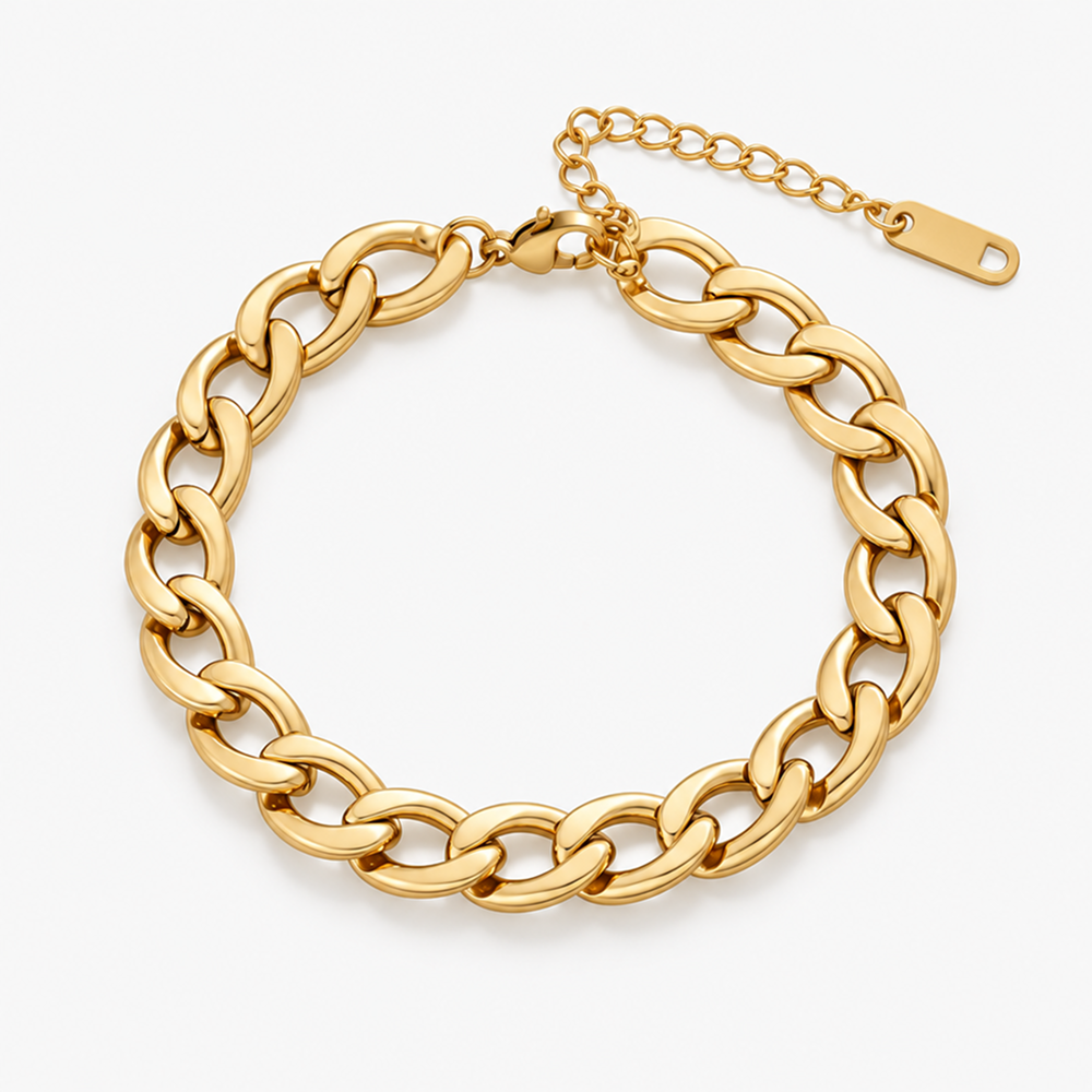 gold-plated brass cuban link bracelet with adjustable extender for men and women