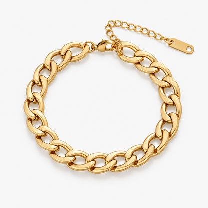 Gold-Plated Brass Cuban Link Bracelet with Adjustable Extender for Men and Women