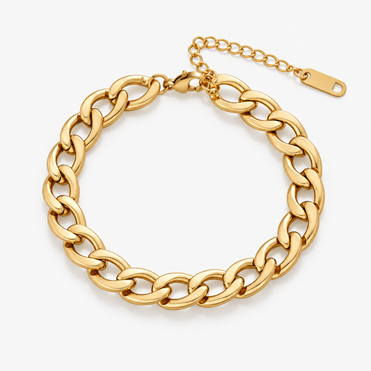 Gold-Plated Brass Cuban Link Bracelet with Adjustable Extender for Men and Women