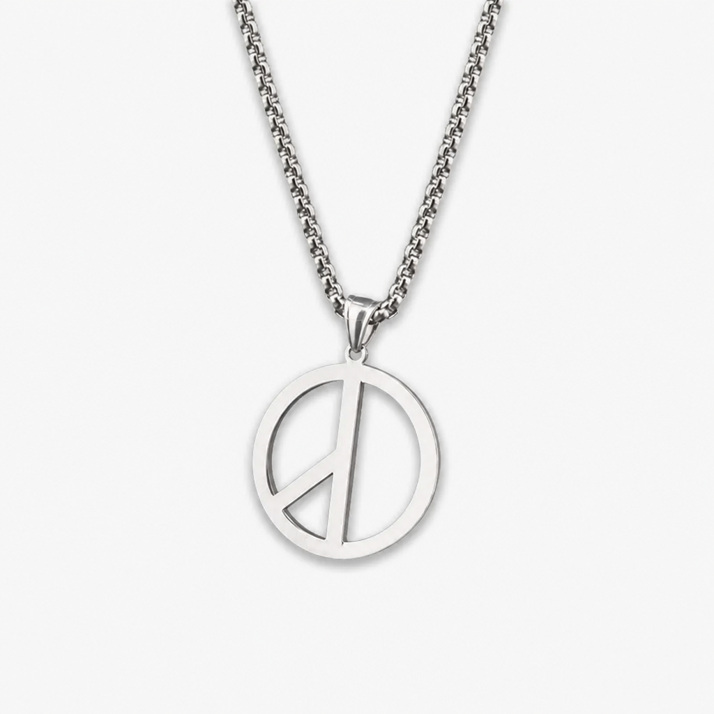 men's peace sign pendant necklace stainless steel box chain hip hop streetwear vintage anti-war symbol charm pendant jewelry gift for men women unisex