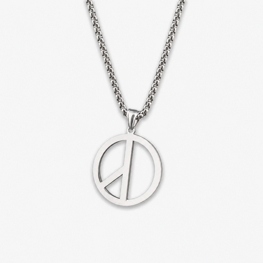 Men's Peace Sign Pendant Necklace Stainless Steel Box Chain Hip Hop Streetwear Vintage Anti-War Symbol Charm Pendant Jewelry Gift for Men Women Unisex