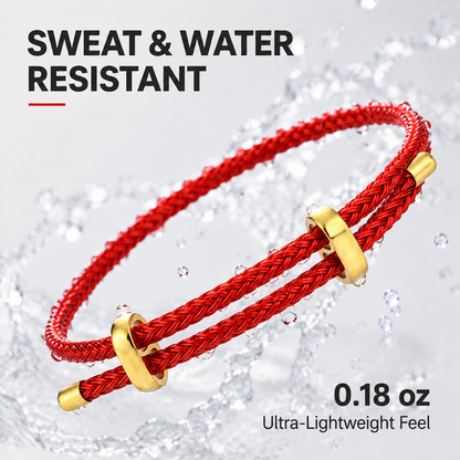 Waterproof Red String Bracelet for Women & Men, Adjustable Braided Stainless Steel Wire Lucky Rope Bracelet with Gold-Tone Clasp, Valentine's Day Gift for Couples