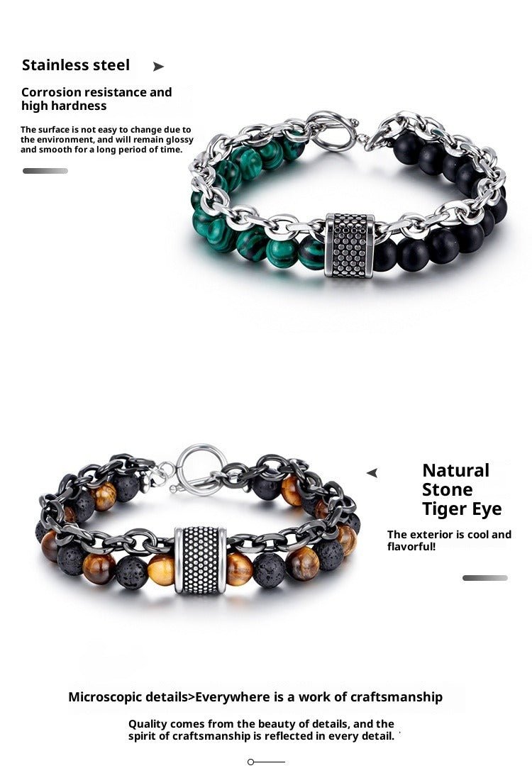 Punk Style Matte Tiger Eye Stone Bracelet for Men - Unique Natural Stone Beaded Chain Bracelet - STAR8S