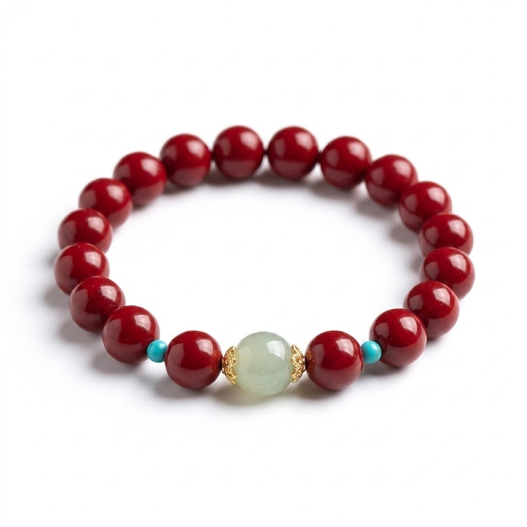 content cinnabar & hetian jade bead bracelet