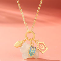 Chinese Zodiac Horse Enamel Jade Necklace – Natural Hetian Jade S925 Silver Lucky Horse Pendant