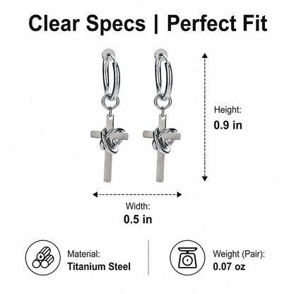 Men's Cross Drop Hoop Earrings Titanium Steel Non Tarnish Twisted Wire Entwined Cross Dangle Earrings Punk Gothic Hip Hop Ear Jewelry Streetwear Ear Clips for Men Pierced Non-Pierced Silver Color