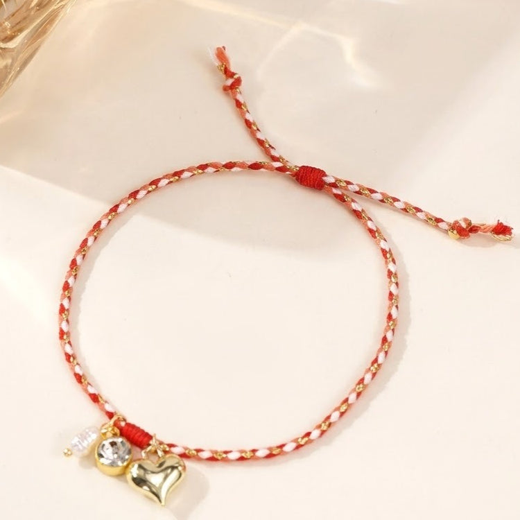 handmade red string bracelet for women teen girls gold heart pendant freshwater pearl cubic zircon charm braided cord friendship bracelet summer beach vacation adjustable wristband pack