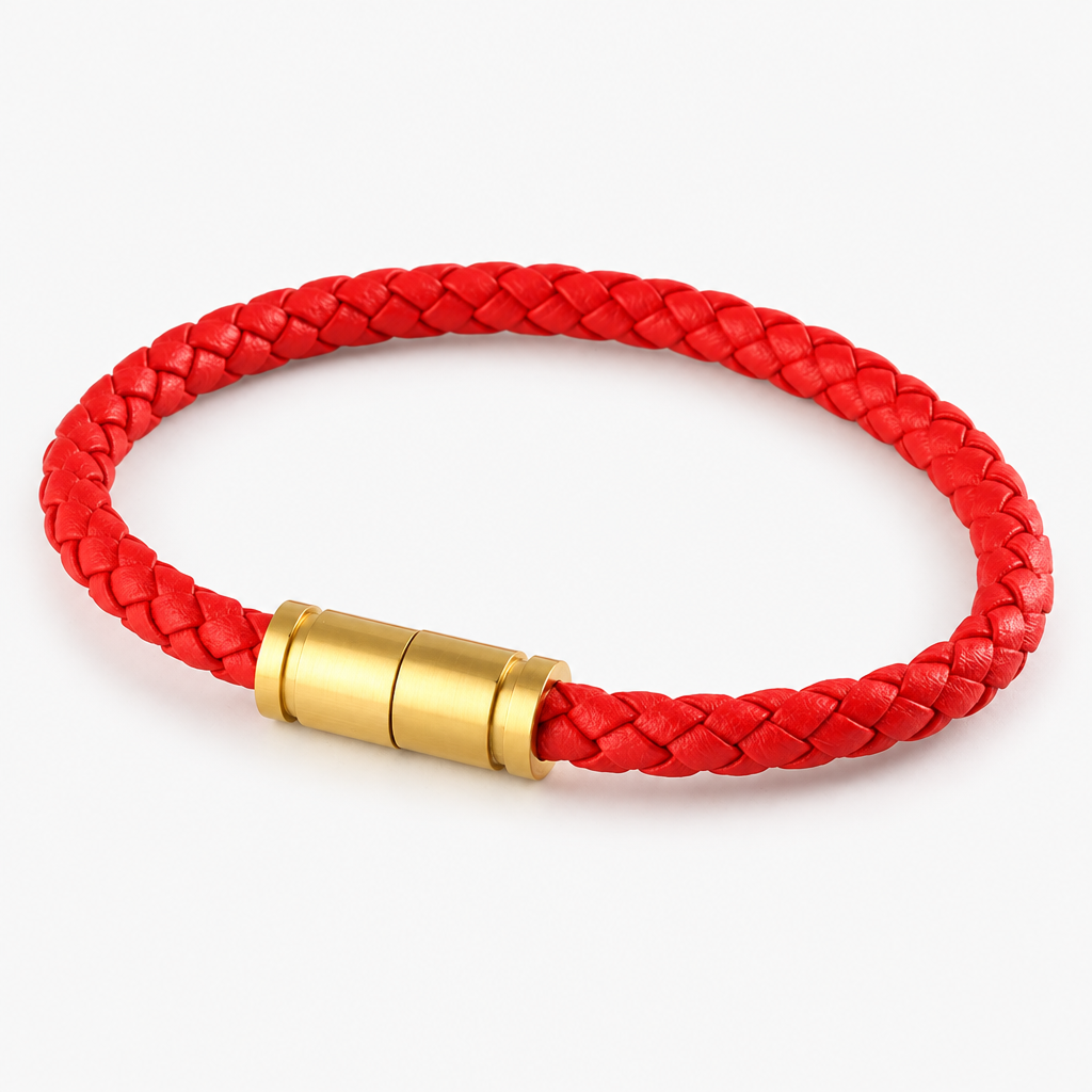 braided leather bracelet with strong magnetic clasp, 5mm stainless steel gold-tone closure wristband, unisex jewelry gift for men & women everyday wear