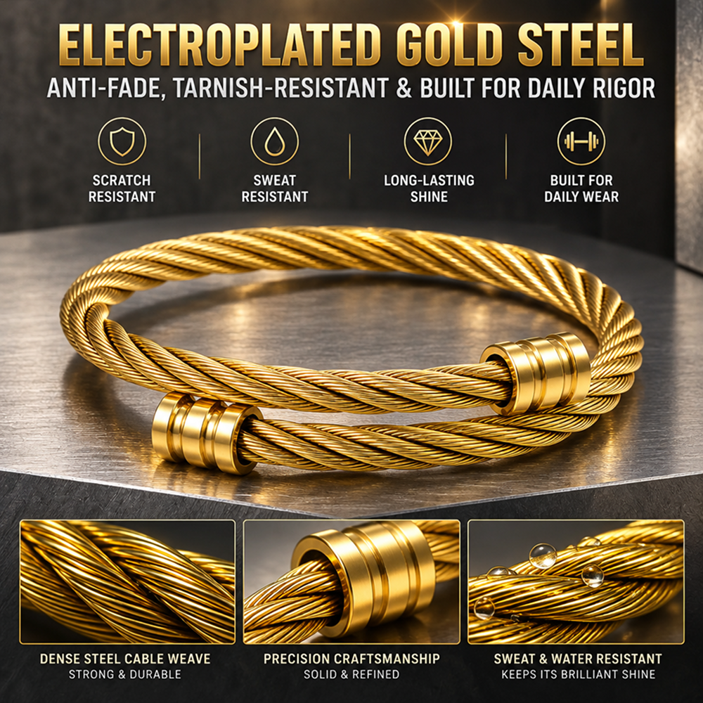 men's gold-tone stainless steel double-strand twisted cable open cuff bracelet