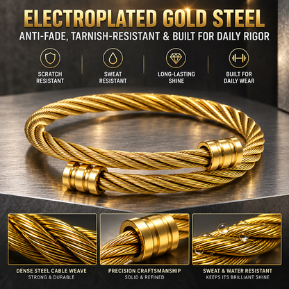 Men's Gold-Tone Stainless Steel Double-Strand Twisted Cable Open Cuff Bracelet