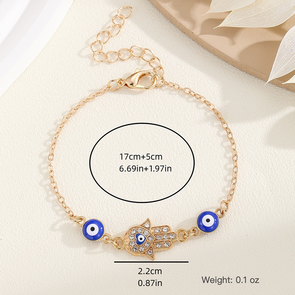 protective evil eye hamsa bracelet - gold-plated spiritual talisman wristband with sparkling diamonds & heart accents - meaningful mindfulness blessing gift for her