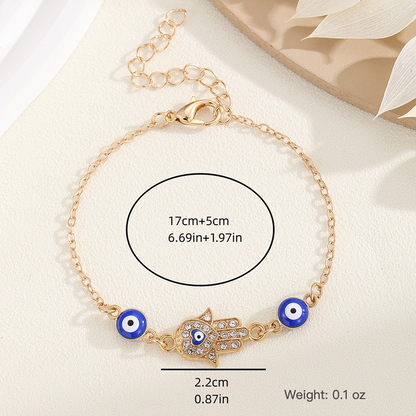 Protective Evil Eye Hamsa Bracelet - Gold-Plated Spiritual Talisman Wristband with Sparkling Diamonds & Heart Accents - Meaningful Mindfulness Blessing Gift for Her