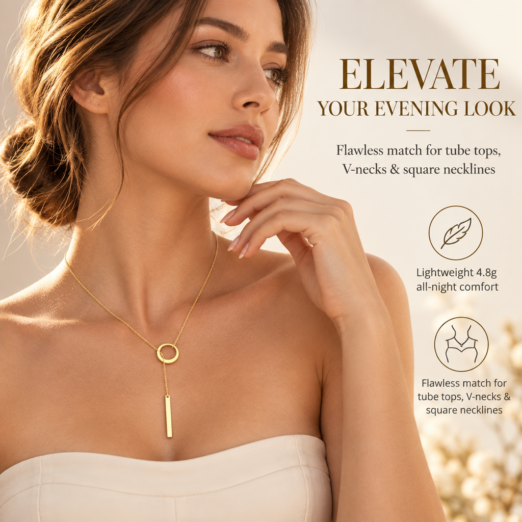 minimalist circle and vertical bar lariat necklace for women dainty long drop y necklace gold tone geometric clavicle collarbone chain edgy punk elegant layering jewelry birthday anniversary gift for her