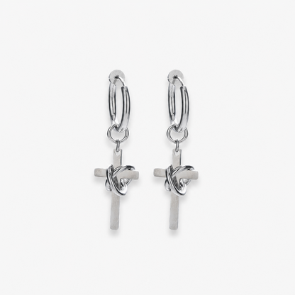 Men's Cross Drop Hoop Earrings Titanium Steel Non Tarnish Twisted Wire Entwined Cross Dangle Earrings Punk Gothic Hip Hop Ear Jewelry Streetwear Ear Clips for Men Pierced Non-Pierced Silver Color