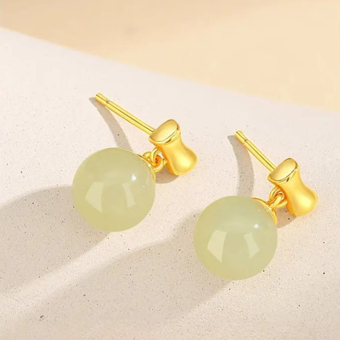 round hetian jade stud s925 bamboo earrings