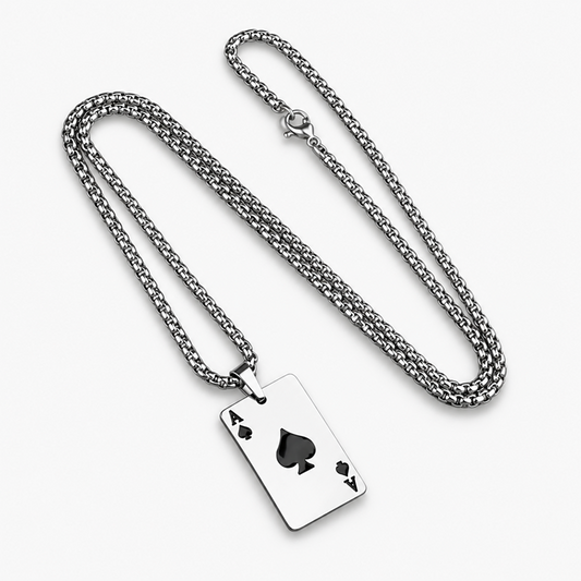Titanium Steel Ace of Spades Pendant Necklace for Men Women Unisex Stainless Steel Playing Poker Card Charm Pendant Hip Hop Streetwear Box Chain Luck Jewelry