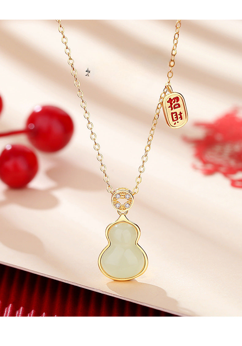 stone necklace - chinese gourd pendant with hetian jade or red agate | star8s