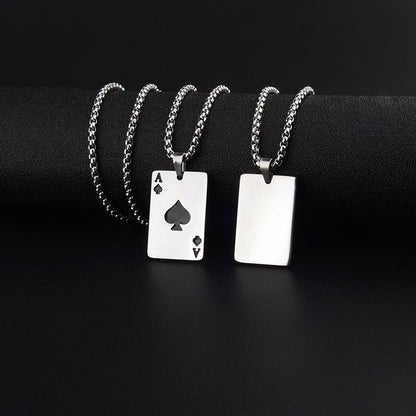 Titanium Steel Ace of Spades Pendant Necklace for Men Women Unisex Stainless Steel Playing Poker Card Charm Pendant Hip Hop Streetwear Box Chain Luck Jewelry