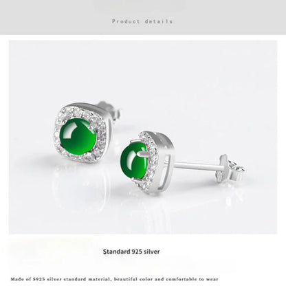 Green Round Earrings | S925 Silver Setting | Elegant Ice-Seed Jade
