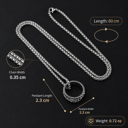 Waterproof Tarnish-Free Spinner Ring Necklace, Premium Titanium Steel Rotatable Chain Pendant, Durable Minimalist Hip Hop Streetwear Fidget Anxiety Relief Jewelry Gift
