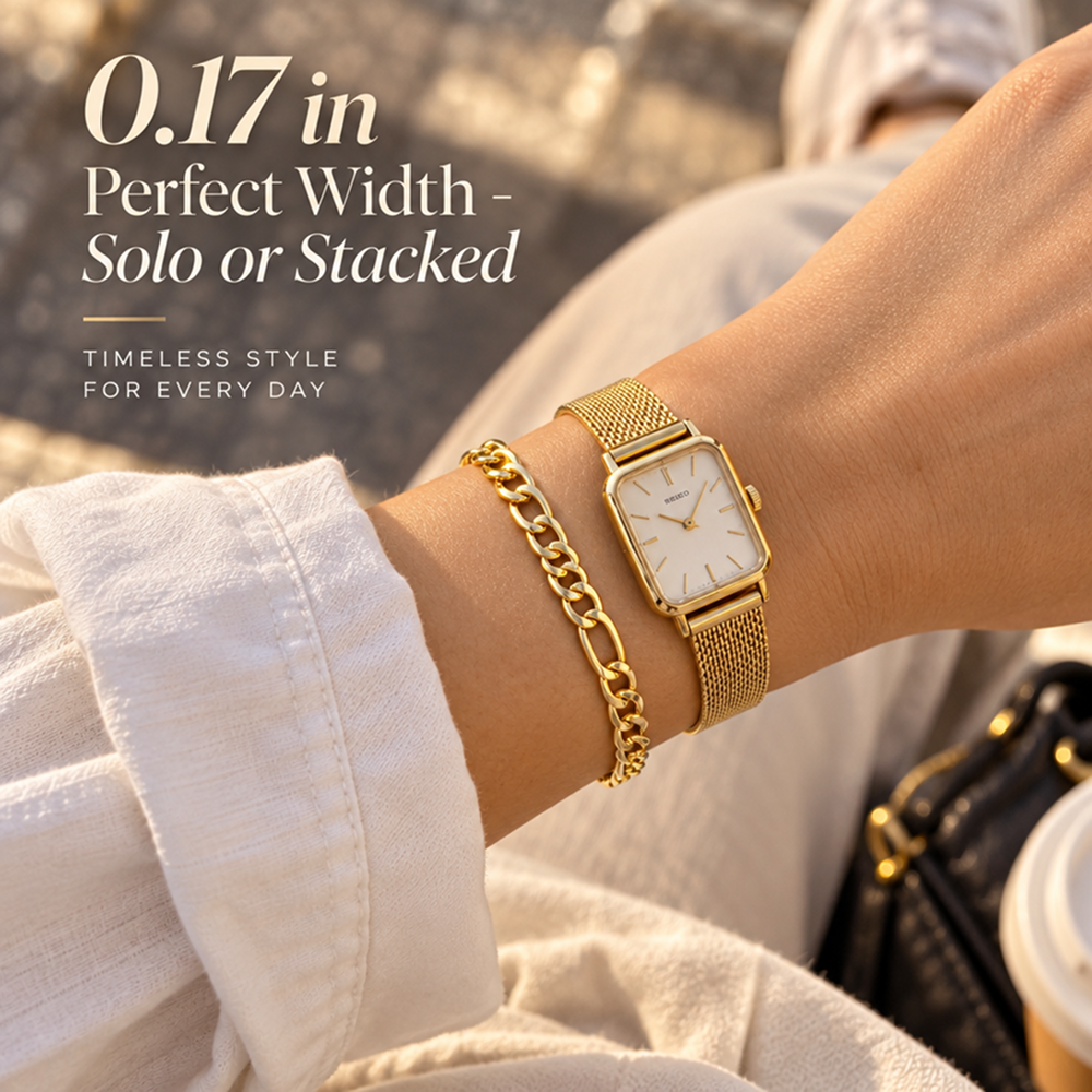 gold-tone brass figaro chain bracelet with adjustable extender