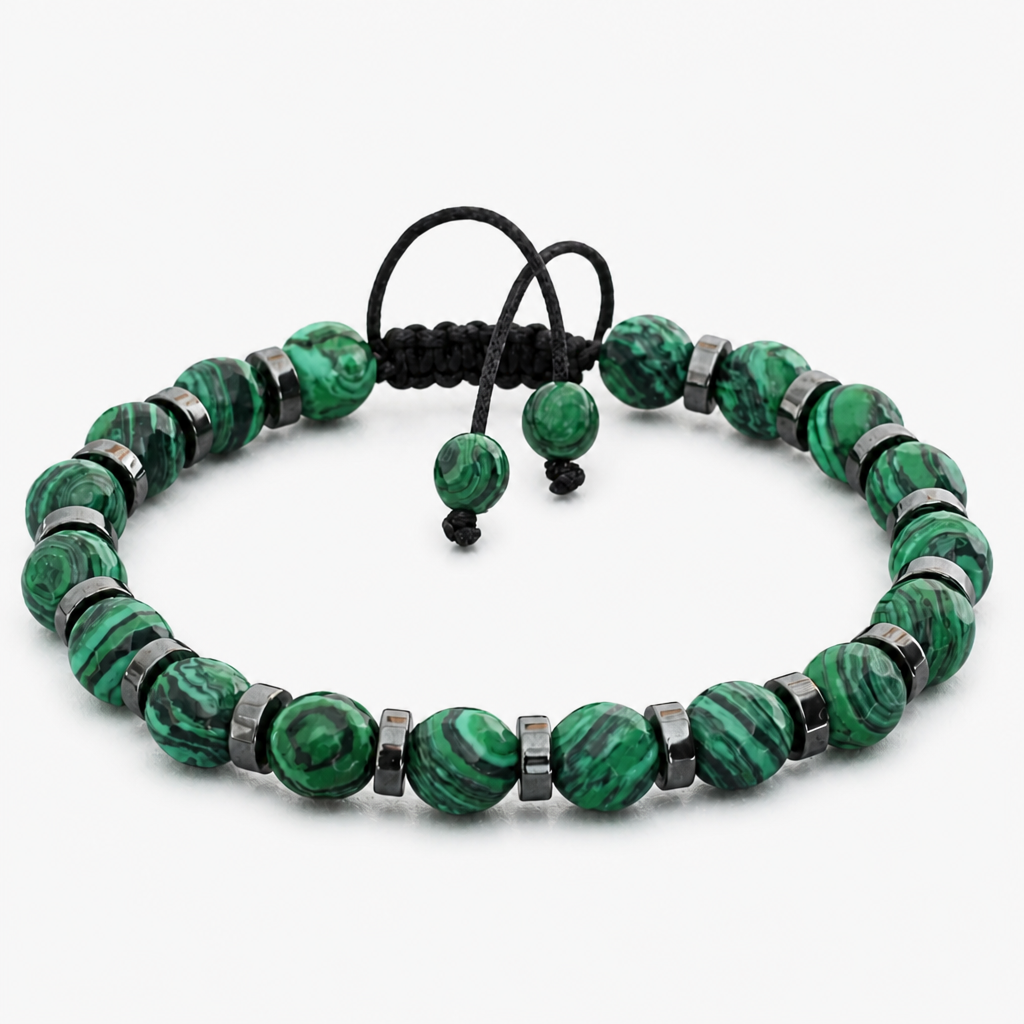 green natural stone beaded bracelet, handmade adjustable cord with 8mm beads, boho summer jewelry for men and women