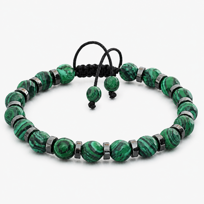 Green Natural Stone Beaded Bracelet, Handmade Adjustable Cord with 8mm Beads, Boho Summer Jewelry for Men and Women