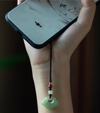 Hetian Jade Peace Lock Keychain - Natural White Jade Phone Pendant, Good Luck Charm, Handcrafted Jewelry