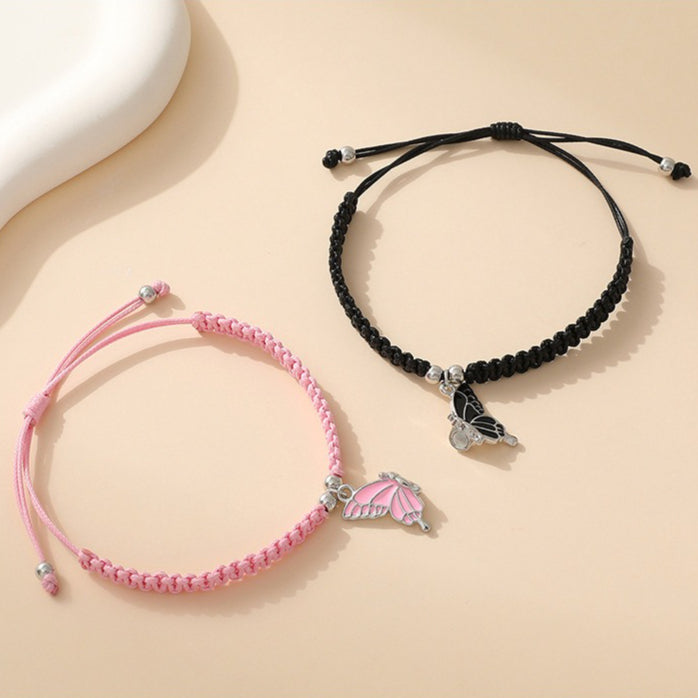 magnetic butterfly couple bracelets for boyfriend and girlfriend pink black matching friendship bracelets long distance relationship bff gift set 2pcs