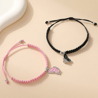 Magnetic Butterfly Couple Bracelets for Boyfriend and Girlfriend Pink Black Matching Friendship Bracelets Long Distance Relationship BFF Gift Set 2Pcs