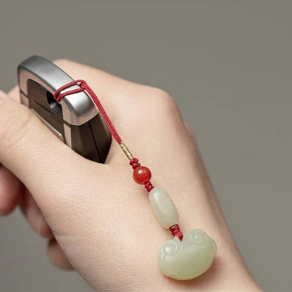 Natural Hetian Jade Ruyi Lock Keychain