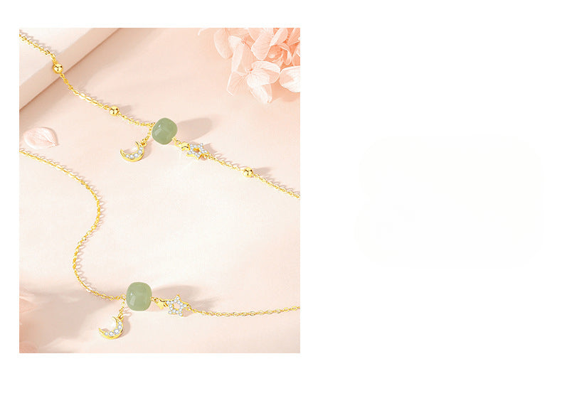 Real Jade Necklace - 925 Silver Star Moon Hetian Collarbone Chain | STAR8S