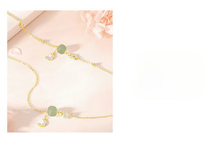 Real Jade Necklace - 925 Silver Star Moon Hetian Collarbone Chain | STAR8S