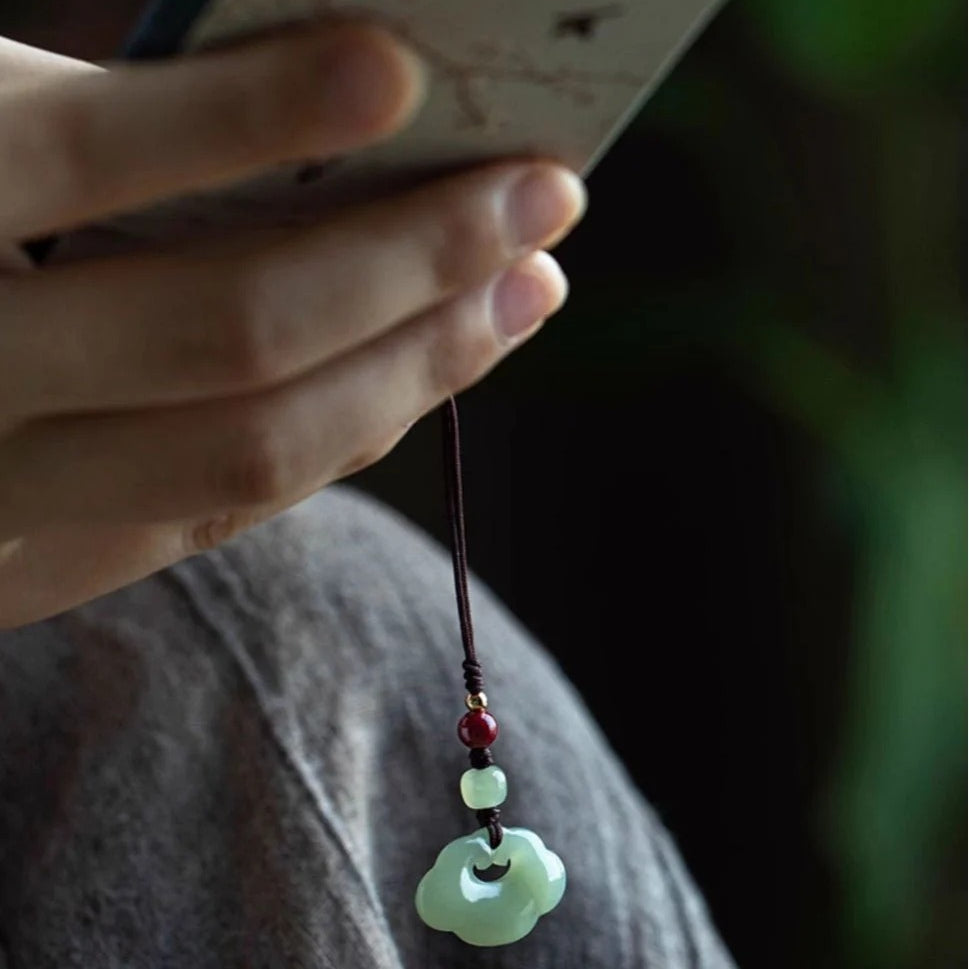 hetian jade peace lock keychain