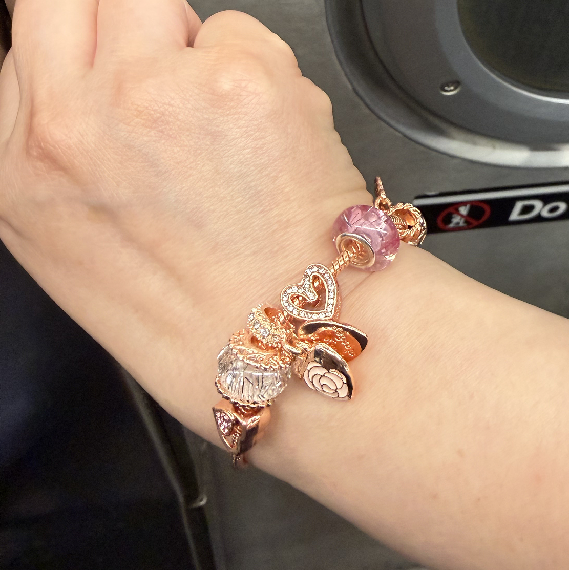 rose charm bracelet for women teen girls sweet rose flower heart pendant bangle layering beaded chain bracelet valentine's day birthday romantic jewelry gift for her