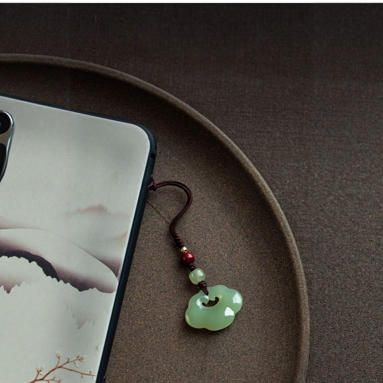 hetian jade peace lock keychain - natural white jade phone pendant, good luck charm, handcrafted jewelry