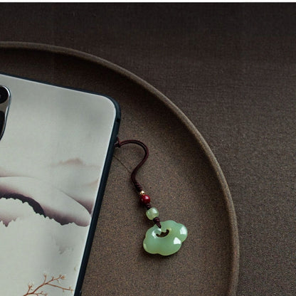 Hetian Jade Peace Lock Keychain - Natural White Jade Phone Pendant, Good Luck Charm, Handcrafted Jewelry