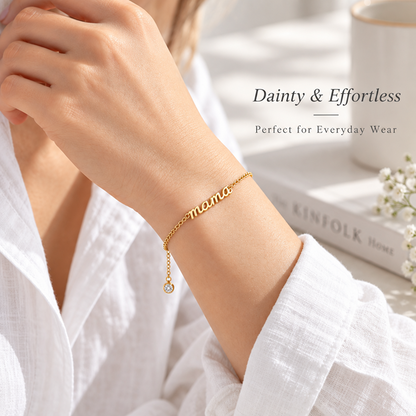 Gold-Tone Mama Script Bracelet with Adjustable Chain, Mother's Day Gift