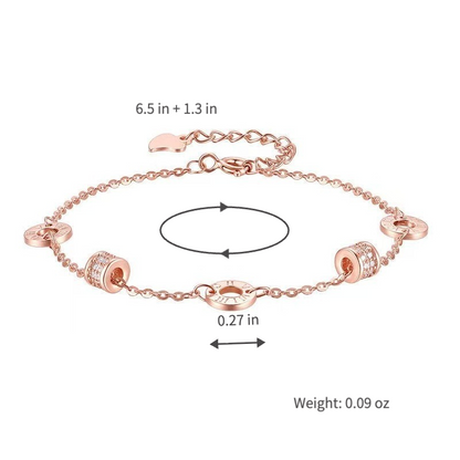 Rose Gold Tone Roman Numeral Bracelet for Women, Minimalist Interlocking Circles Small Waist Charm Bracelet, Crystal Pave Cubic Zirconia Dainty Chain Link Jewelry, Birthday Anniversary Gift for Girlfriend Mother Her