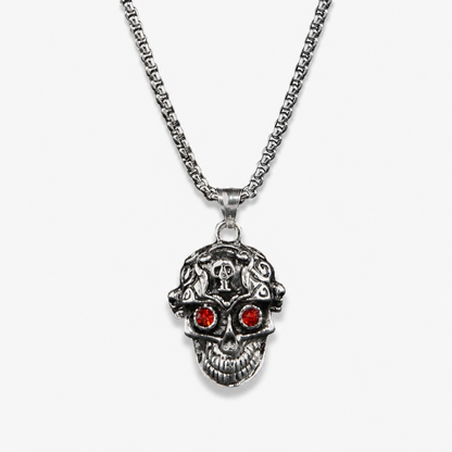 Men's Punk Skull Pendant Necklace with Red Rhinestone Eyes Stainless Steel Box Chain Hip Hop Streetwear Gothic Biker Skull Jewelry Heavy Duty Stainless Steel Pendant for Men